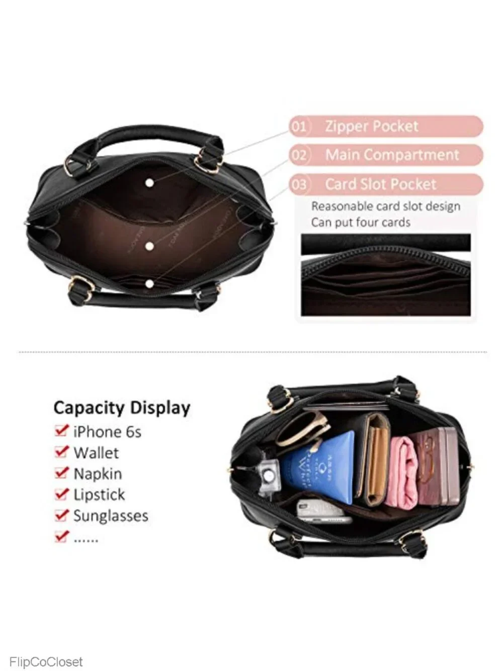 Faux Leather Dome Satchel Crossbody Handbag with Double Zip